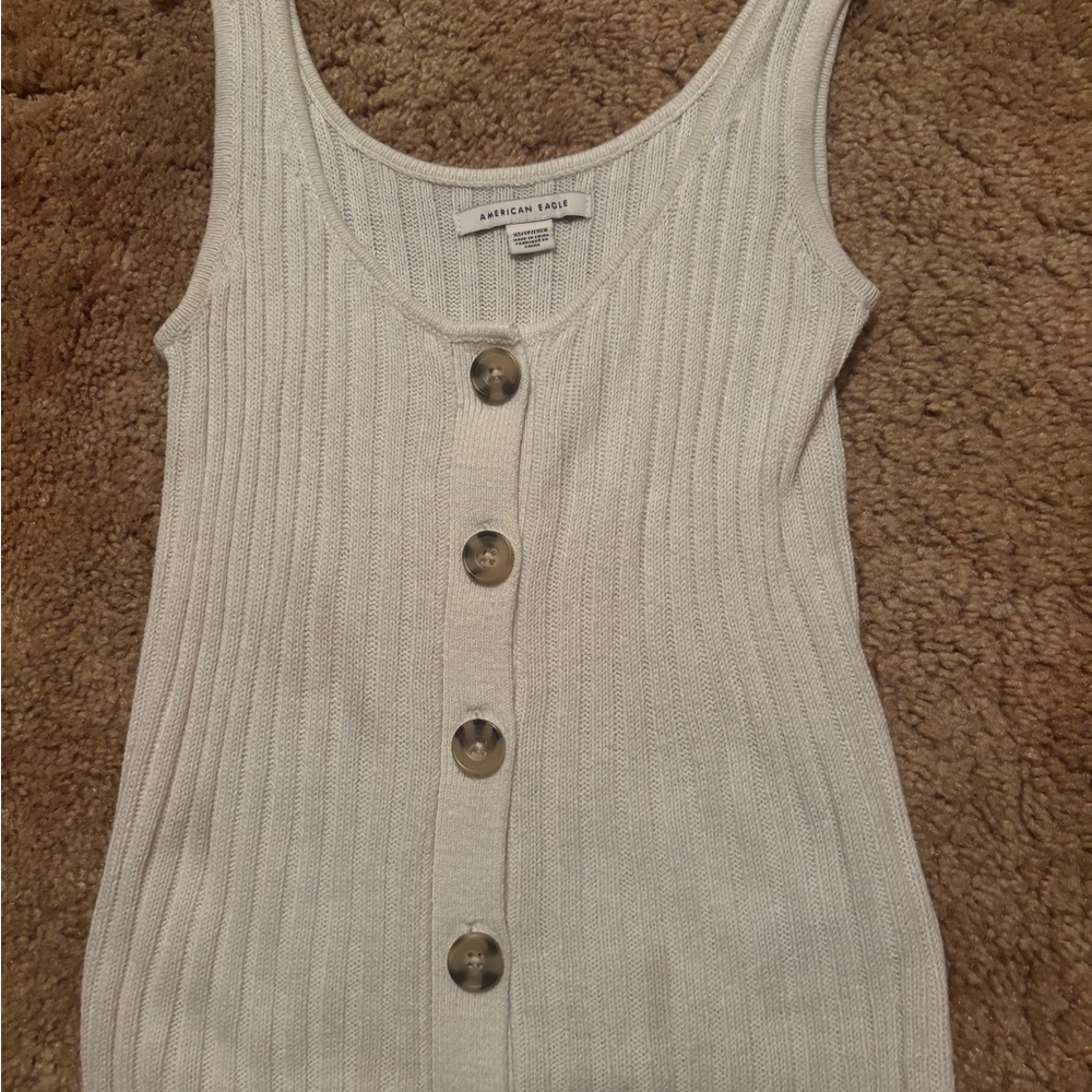 American Eagle Cream Ribbed Button Tank